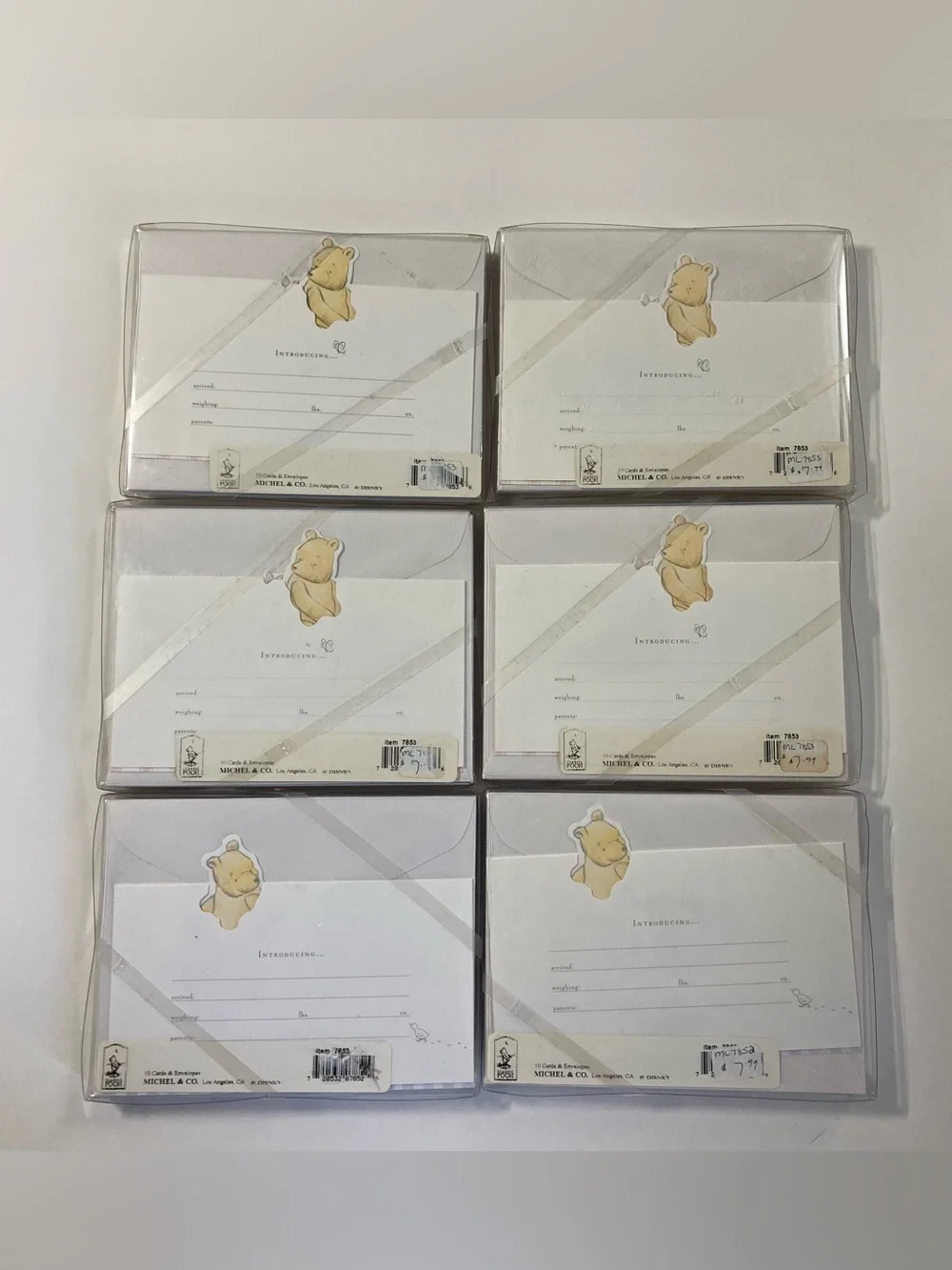 Lot - 6 pks Classic Pooh Baby Announcement 60 Cards Pink Blue Girl Boy Michel Co